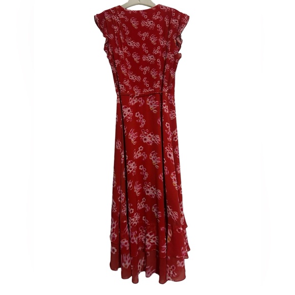 AllSaints All Saints Dela Jasmin Wrap Front Red White Floral Dress 8 AS IS READ - Picture 3 of 14